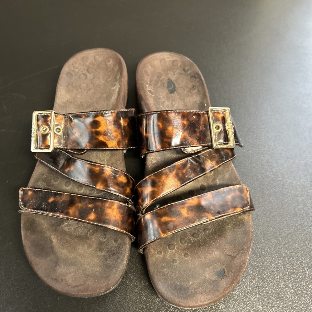 Vionic Skylar Women's 10 Adjustable Tortoise Brown Slip On Sandals Comfort